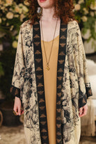 Market of Stars Honey and The Moon Opera Duster Victorian bee floral print close-up — Cloud Nine Pajamas