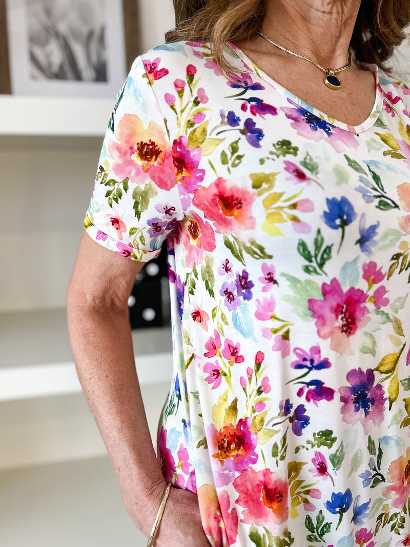 🌸 Nightshirt V Neck With Pockets Bamboo Flower Power 🌸