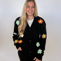 Cardigan Knit | Rainbow Floral/Black