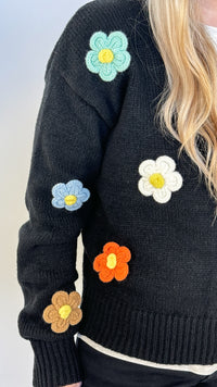 Cardigan Knit | Rainbow Floral/Black