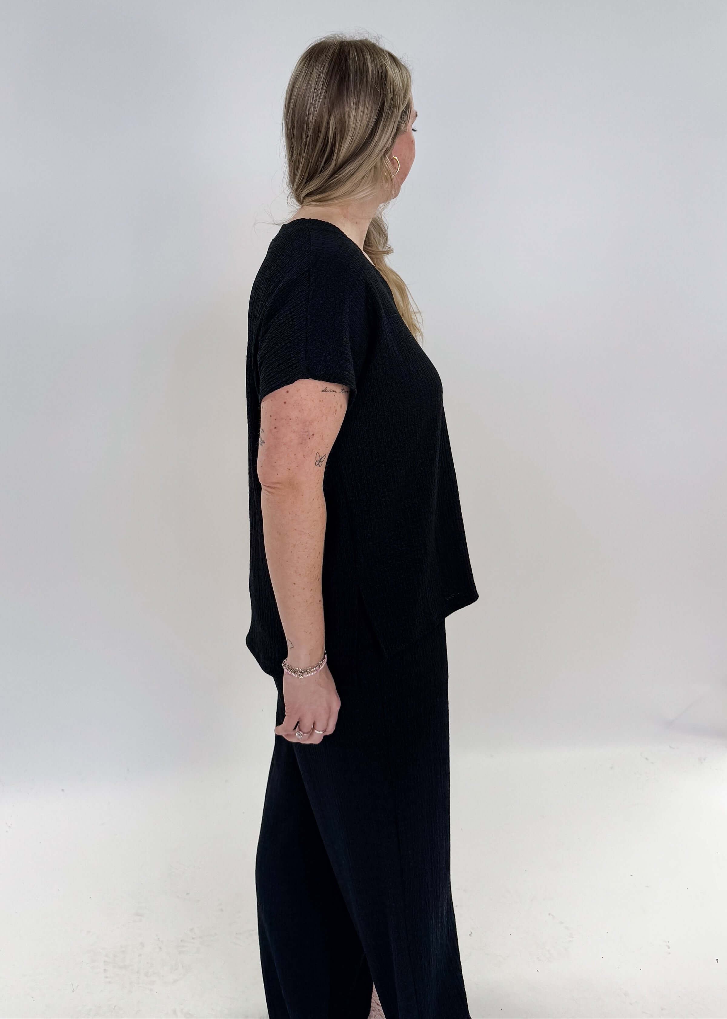 PJ Tee V Neck/ Straight Leg Pant Crepe Knit