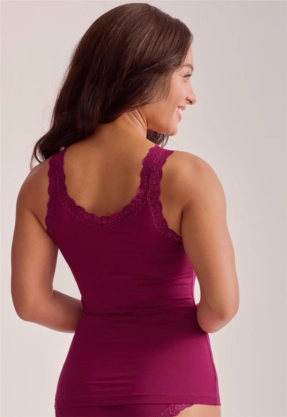 Fleur't Iconic Cami Shelf Bra Dark Cherry back view double lace straps — Cloud Nine Pajamas Edmonton