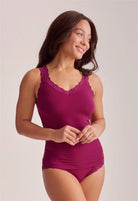 Fleur't Iconic Cami Shelf Bra Dark Cherry side view showing mid-length — Cloud Nine Pajamas Edmonton