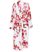 women's floral red and white print long kimono wrap robe by cyberjammies