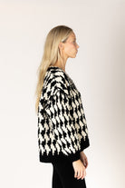 Lyla & Luxe Libby Black Cream cardigan side view open front — Cloud Nine Pajamas