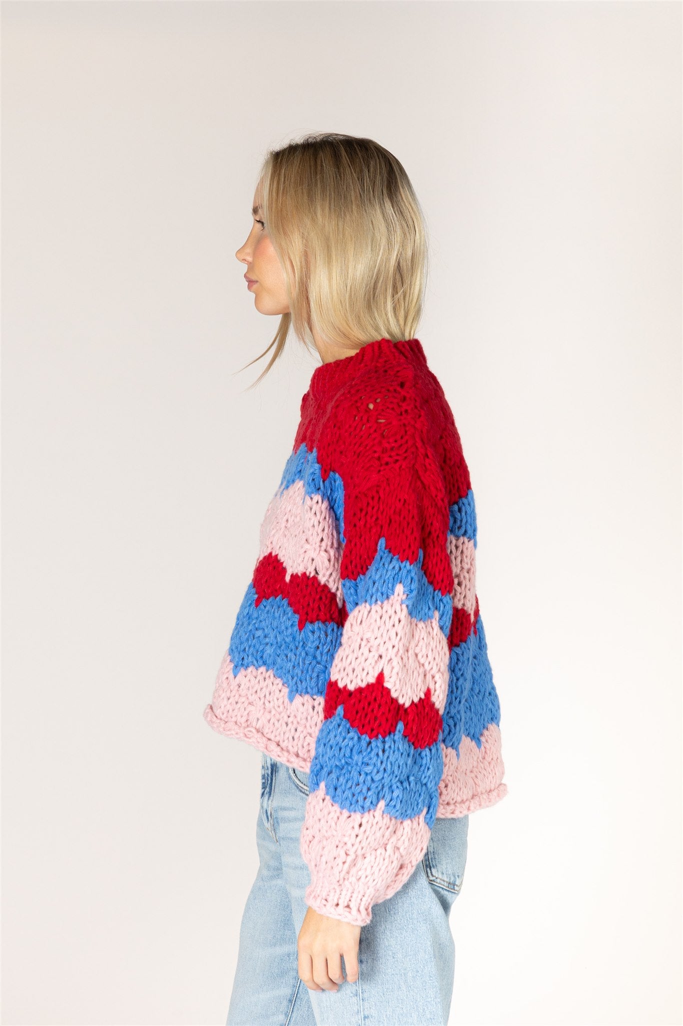 Lyla & Luxe LYNN bold stripe chunky knit pullover front view — Cloud Nine Pajamas
