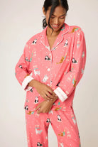 women's flannel pajama set with cats drinking champagne print pj salvage