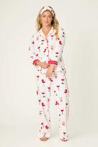 Let's Get Toasty 3-Piece Flannel PJ Set featuring festive wine print on soft fabric for cozy holiday nights.