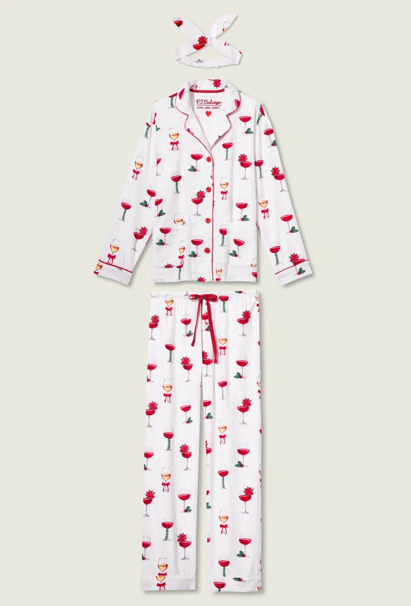 Let's Get Toasty 3-Piece Flannel PJ Set featuring festive wine print on soft fabric for cozy holiday nights.