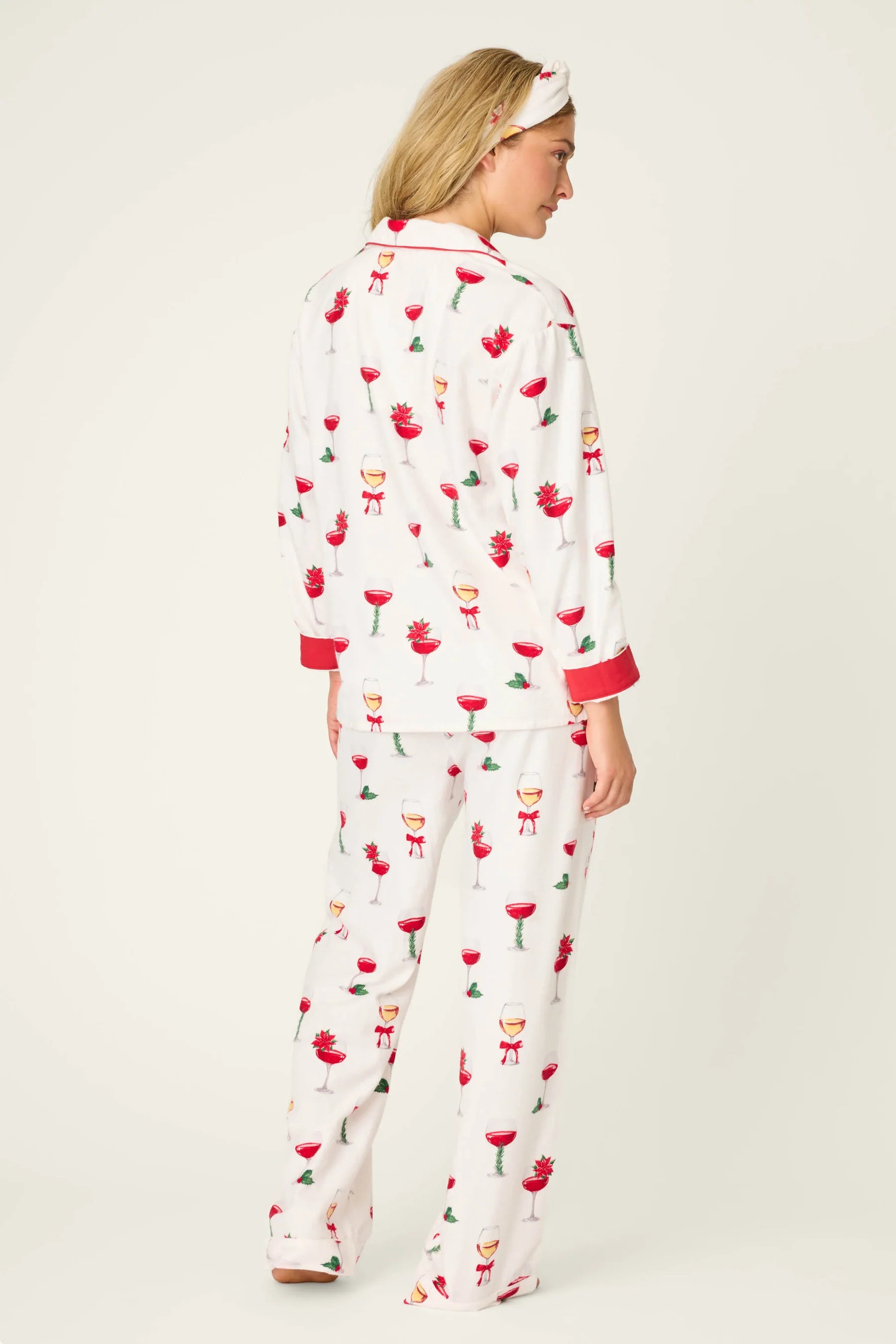 Let's Get Toasty 3-Piece Flannel PJ Set featuring festive wine print on soft fabric for cozy holiday nights.
