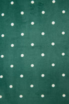 Let's Get Toasty Velour Dot Print PJ Set | Dark Forest Green PJ Salvage Women's white polka dot on a dark green background lightweight velour - close up of print and showing texture of fabric