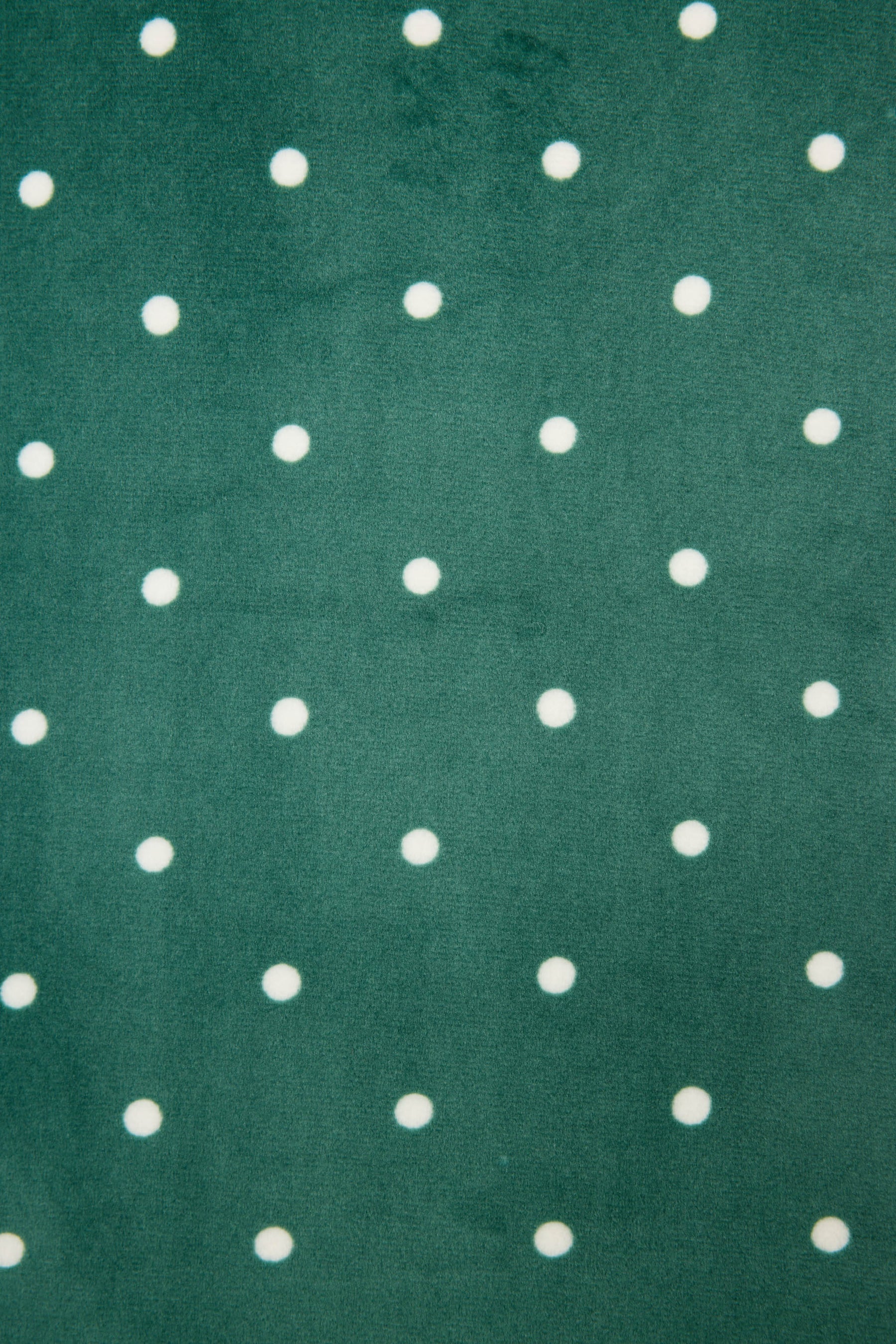 Let's Get Toasty Velour Dot Print PJ Set | Dark Forest Green PJ Salvage Women's white polka dot on a dark green background lightweight velour - close up of print and showing texture of fabric
