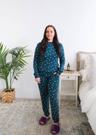 eorgia Rylan Sweetheart Slumber Long Sleeve Jogger PJ Set front view on model — Cloud Nine Pajamas Edmonton