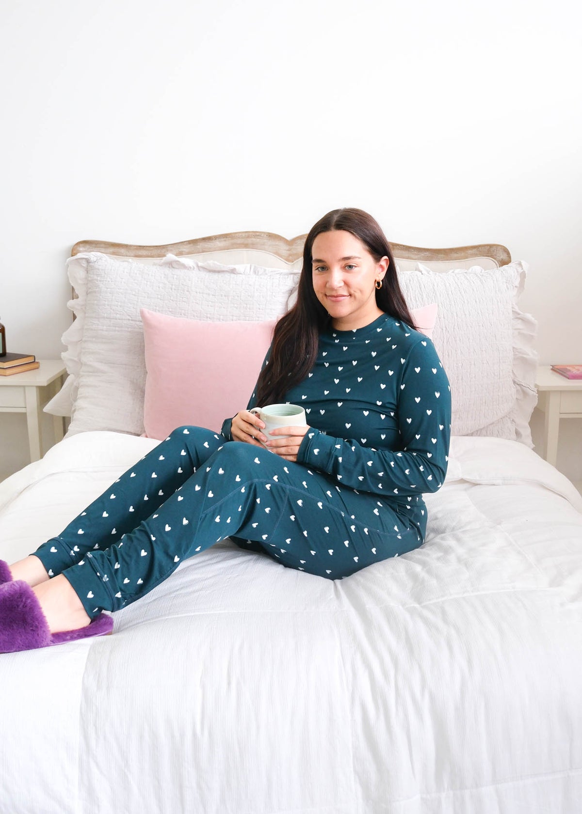 Georgia Rylan Sweetheart Slumber Long Sleeve Bamboo PJ Set lifestyle — Cloud Nine Pajamas Edmonton