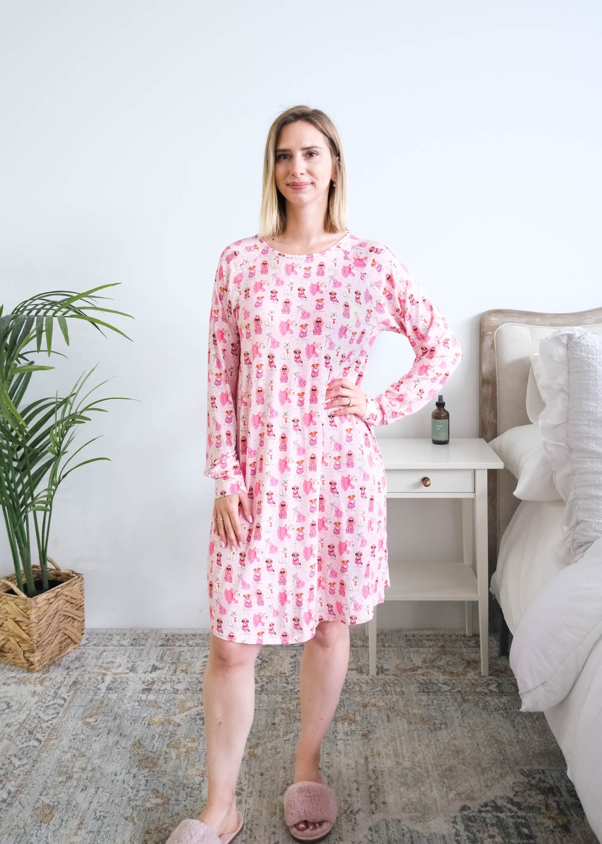 Georgia Rylan Chic Puppies Nightshirt model full length — Cloud Nine Pajamas