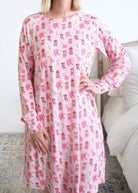 Georgia Rylan Chic Puppies Bamboo Nightshirt print close-up illustrated dogs — Cloud Nine Pajamas