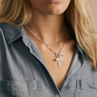 Foxy Originals PSILY Love Charm Necklace Silver product shot lifestyle worn on model— Cloud Nine Pajamas