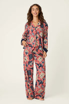 PJ Salvage Lucky in Love Western Print 3-Piece Flannel PJ Set Dark Rose front view on model — Cloud Nine Pajamas Edmonton