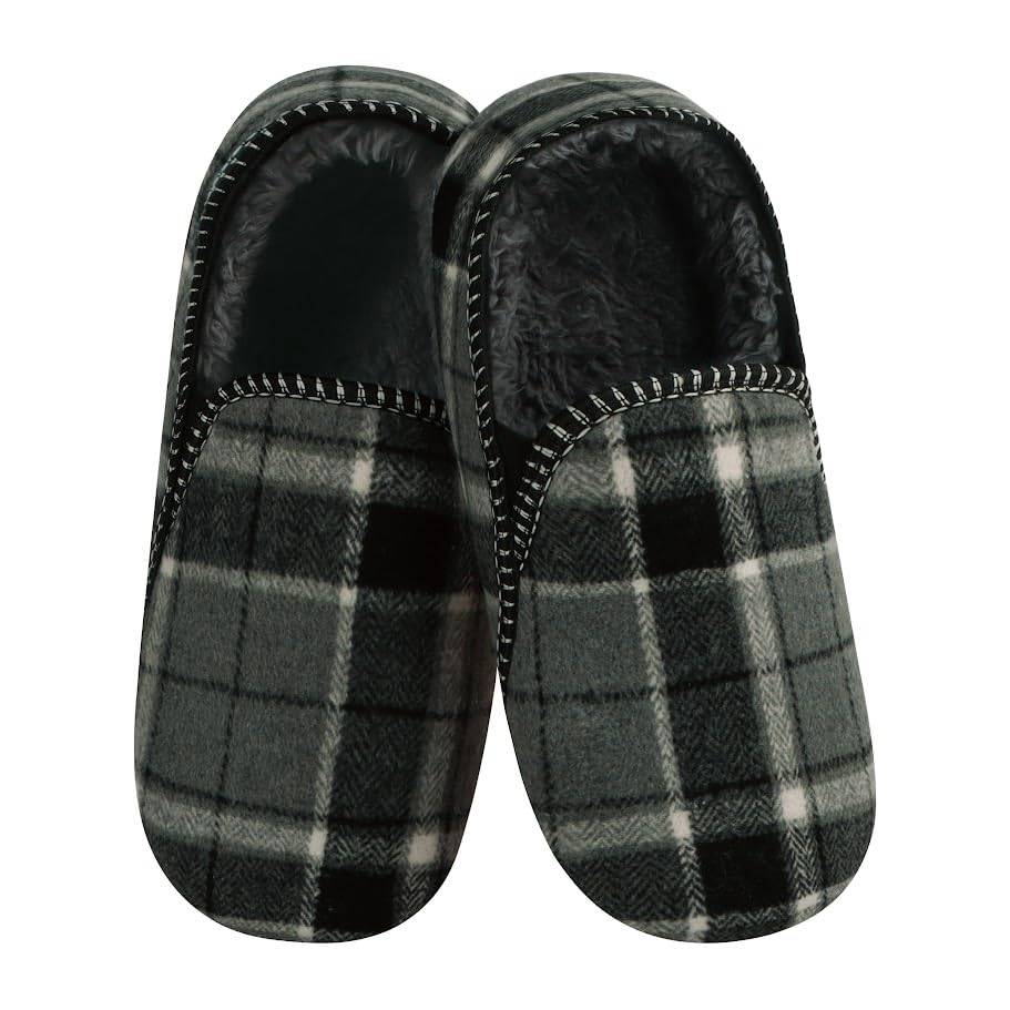 Mens Alpine Plaid Slipper Snoozies Grey