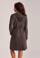 Fleur't Made for You Boyfriend Hooded Robe Espresso front view belted on model — Cloud Nine Pajamas Edmonton