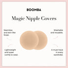 Boomba Magic Nipple Covers with product features on a light pink background