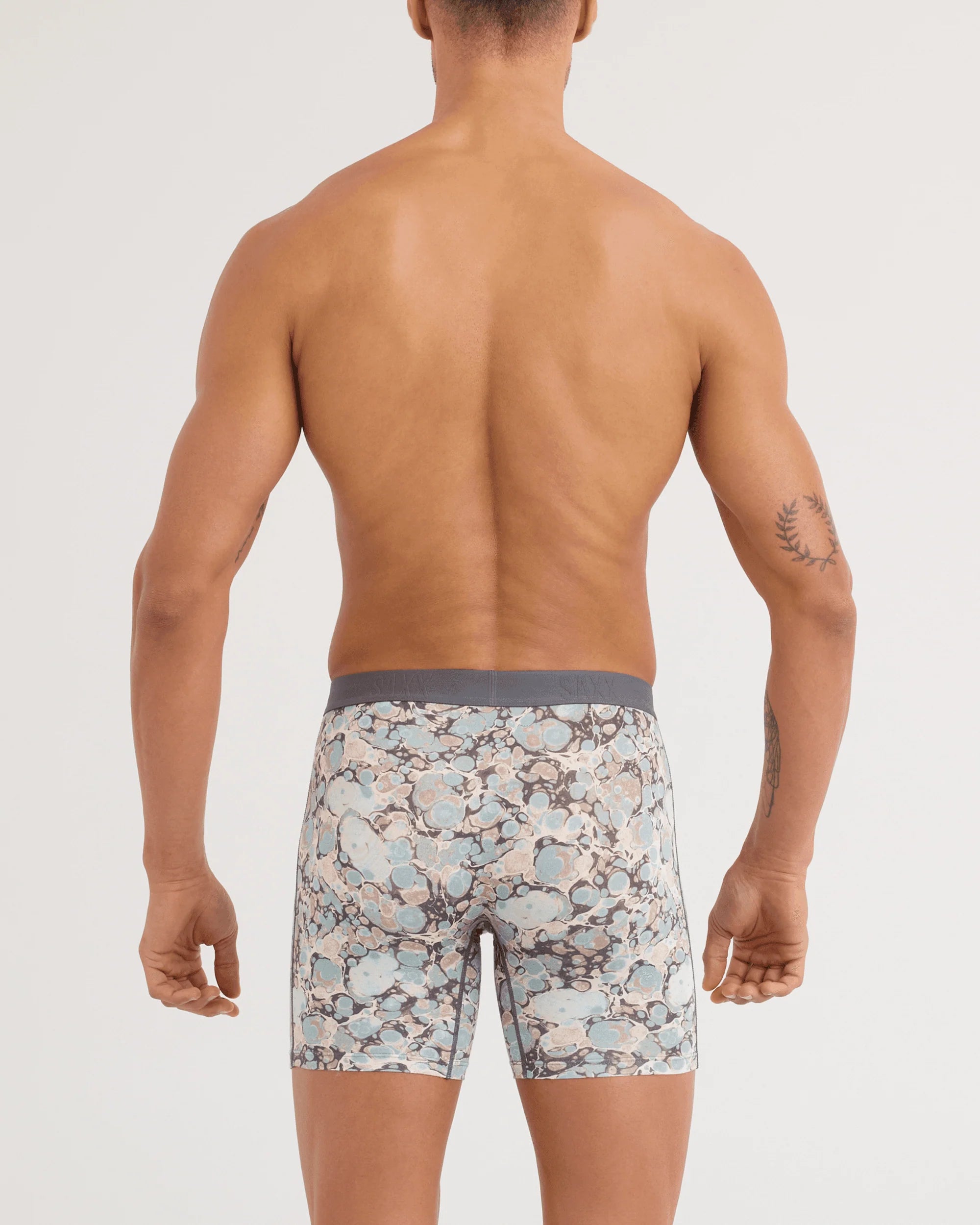 SAXX Vibe Xtra Soft Boxer Brief Marble Camo back on model — Cloud Nine Pajamas
