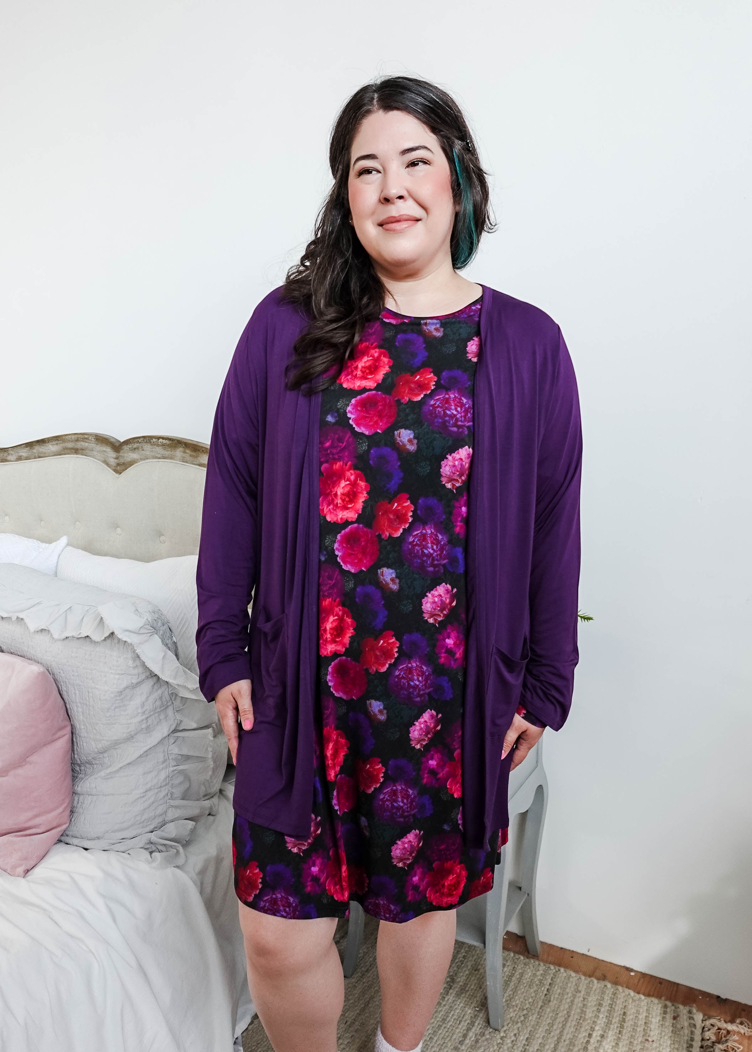 women's long bamboo cardigan with pockets in purple georgia rylan