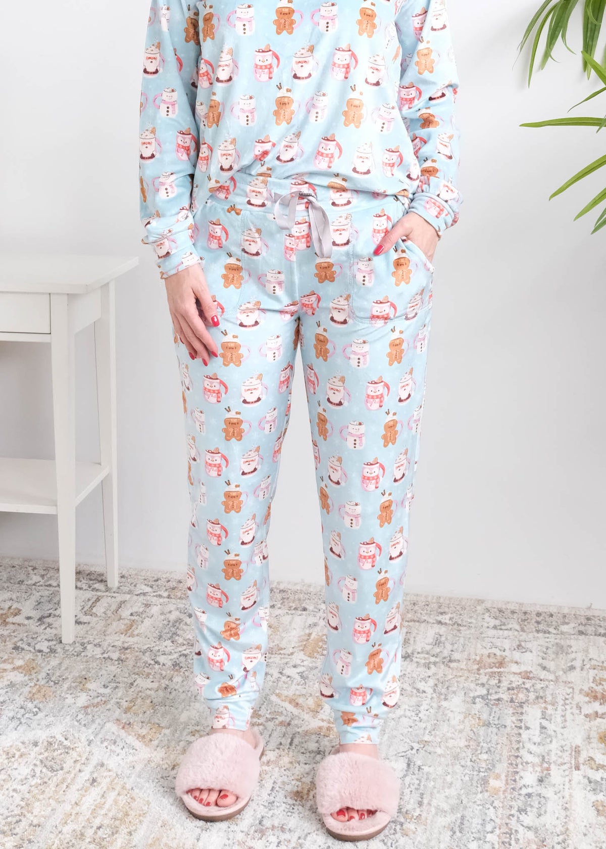 Miranda Nic Coffee and Cocoa Velour PJ Set drawstring waist detail — Cloud Nine Pajamas Edmonton