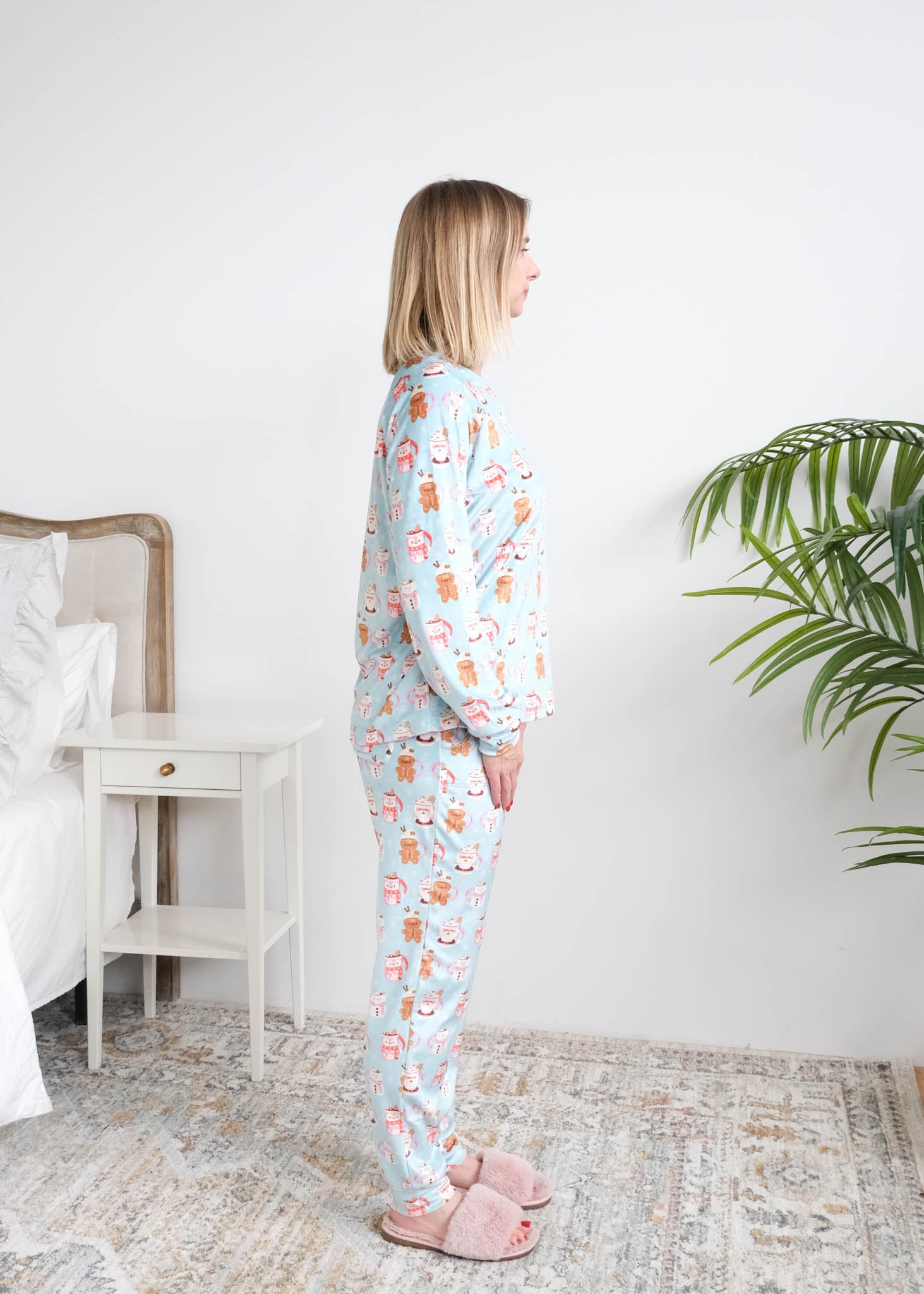 Miranda Nic Coffee and Cocoa Velour PJ Set side view tapered banded ankle — Cloud Nine Pajamas Edmonton