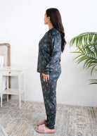 Miranda Nic Evergreen Dreams Velour PJ Set side view banded ankle jogger — Cloud Nine Pajamas Edmonton