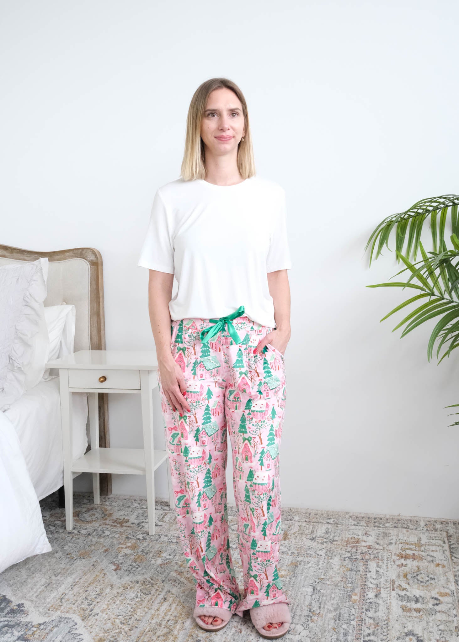 Miranda Nic Sugar Plum Dreams Velour Pant full length front view — Cloud Nine Pajamas Edmonton
