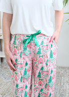 Miranda Nic Sugar Plum Dreams Velour Pant satin drawstring waistband detail — Cloud Nine Pajamas Edmonton