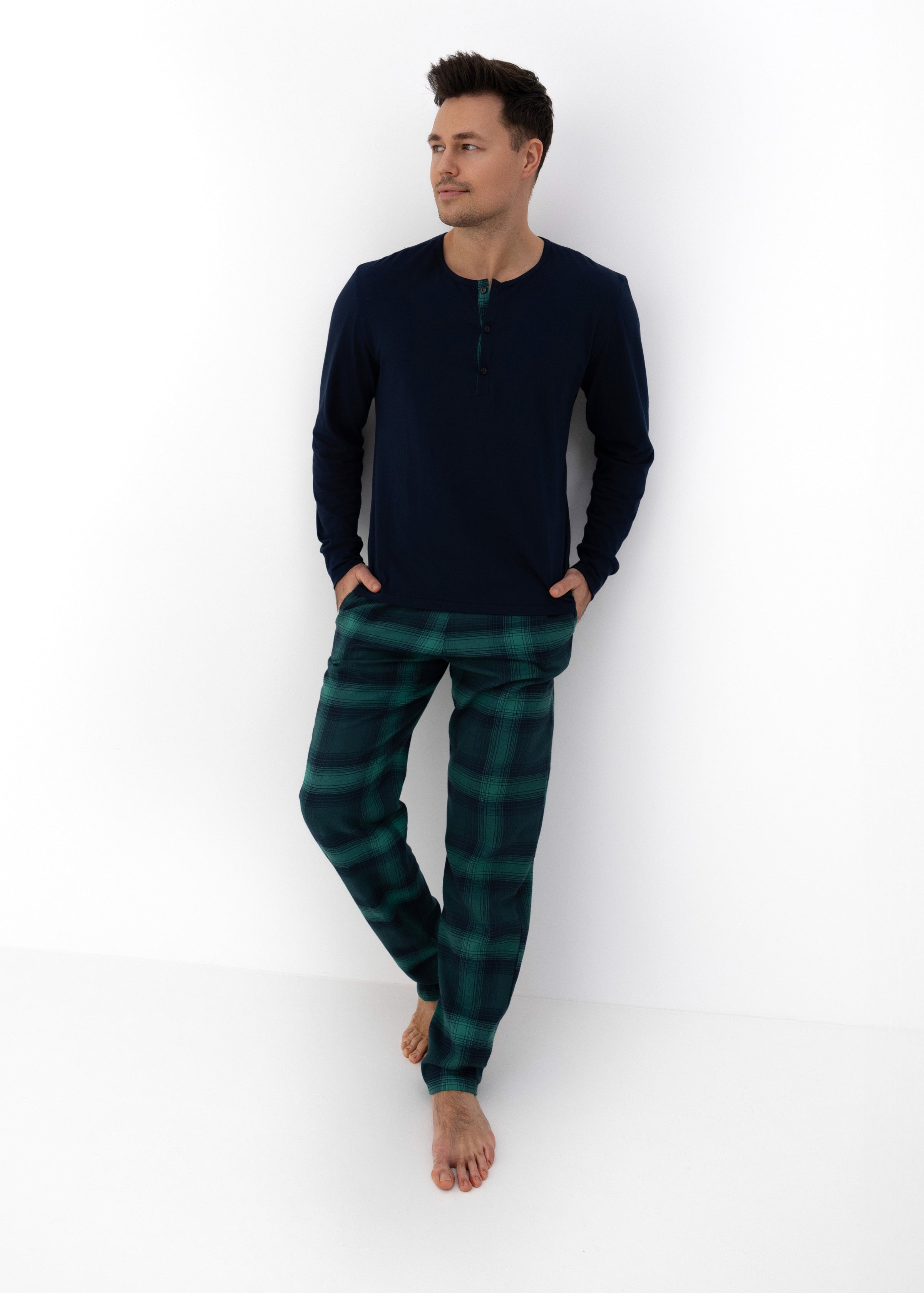 LUKE Men's Super Soft Flannel PJ Set | Navy Henley & Blue Plaid Sensis Poland