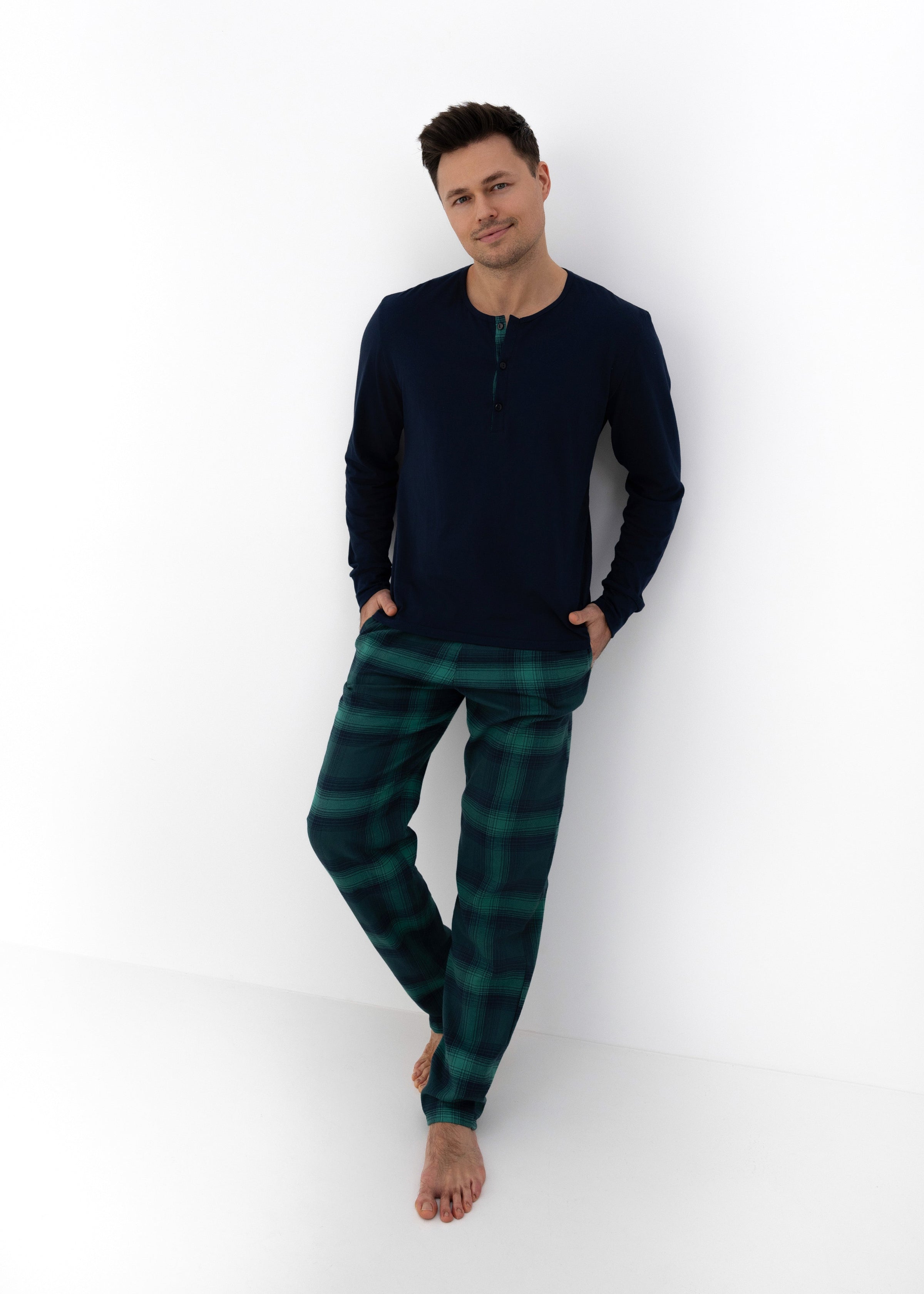LUKE Men's Super Soft Flannel PJ Set | Navy Henley & Blue Plaid Sensis Poland