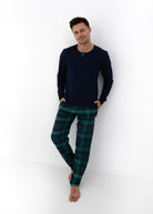 LUKE Men's Super Soft Flannel PJ Set | Navy Henley & Blue Plaid Sensis Poland