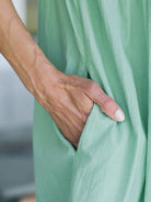 April Cornell Island Flower Cotton Nightgown – Embroidered Soft Teal Sleeveless Nighty showing side slit pockets