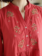 April Cornell Merriment Nightgown hand-guided embroidered florets bodice detail — Cloud Nine Pajamas