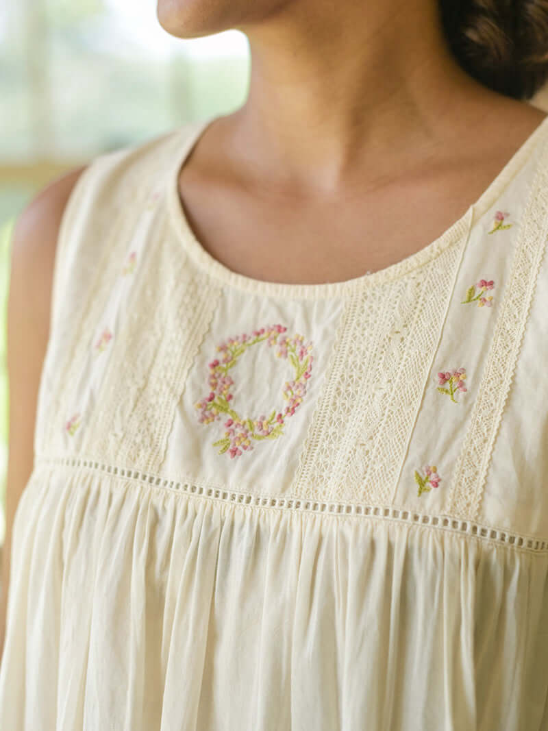 April Cornell Pocket Posies Cotton Nighty - Ecru