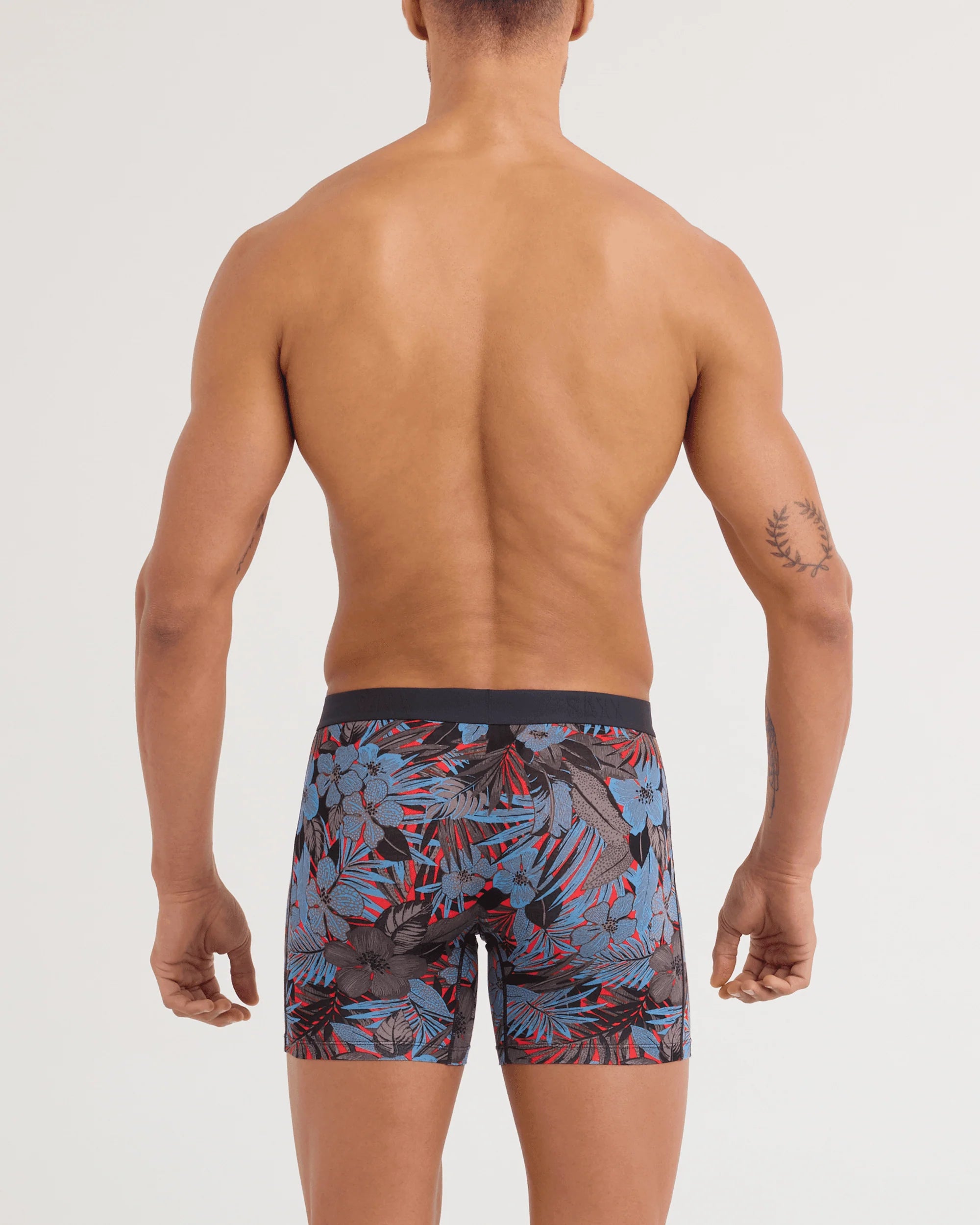 SAXX Vibe Xtra Soft Boxer Brief Night Garden back on model — Cloud Nine Pajamas