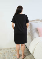 Miranda Nic Cloud Soft Rolled Sleeve Dress Black back view — Cloud Nine Pajamas Edmonton