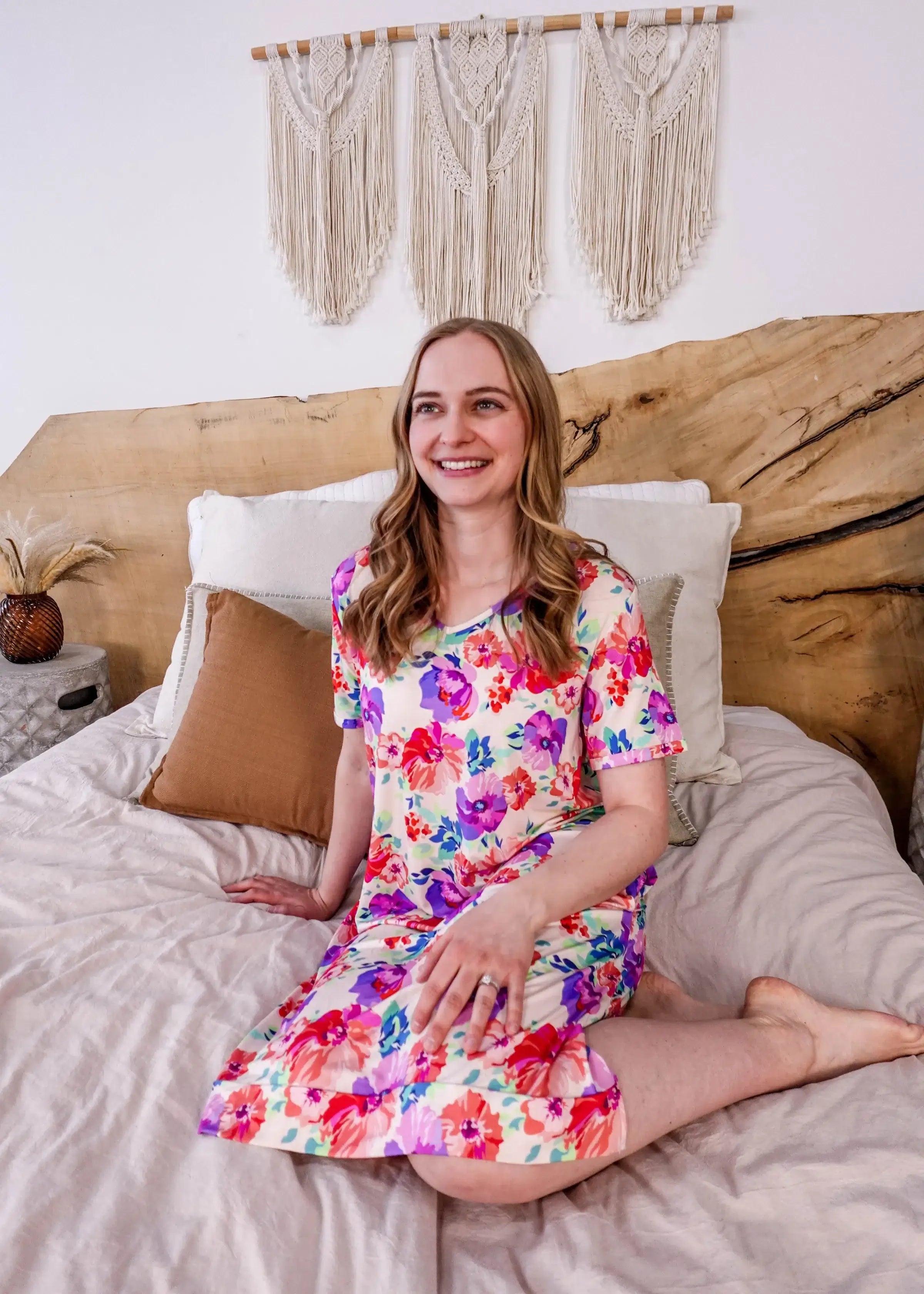 Nightshirt dress V Neck With Pockets Bamboo Blooming Love georgia rylan