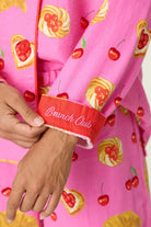 PJ Salvage Brunch Club flannel set "Brunch Club" cuff embroidery detail — Cloud Nine Pajamas