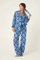 PJ Salvage Ma Cherie Fruit Medley Navy 3-Piece Flannel PJ Set front view — Cloud Nine Pajamas Edmonton