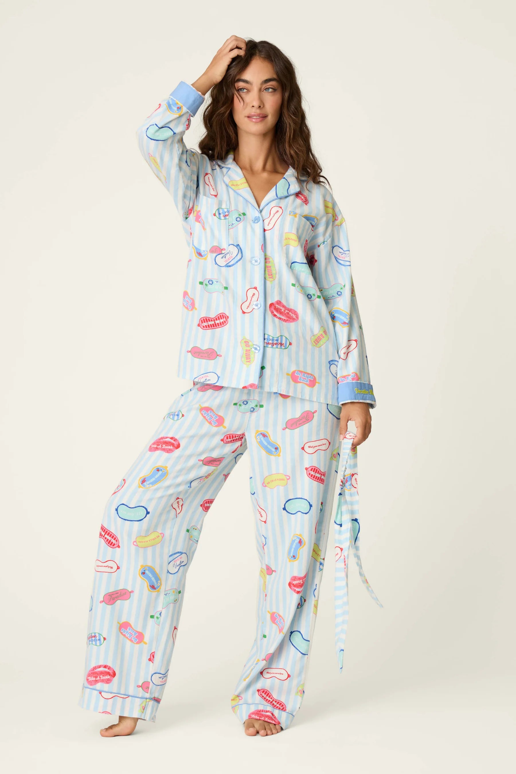 PJ Salvage Vacation Mode flannel pyjama set long sleeve top front — Cloud Nine Pajamas