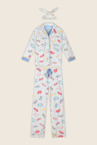 PJ Salvage Vacation Mode 3-piece flannel set with hair wrap — Cloud Nine Pajamas