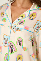 PJ Salvage Picture Purrfect silky satin long sleeve top front pocket detail — Cloud Nine Pajamas