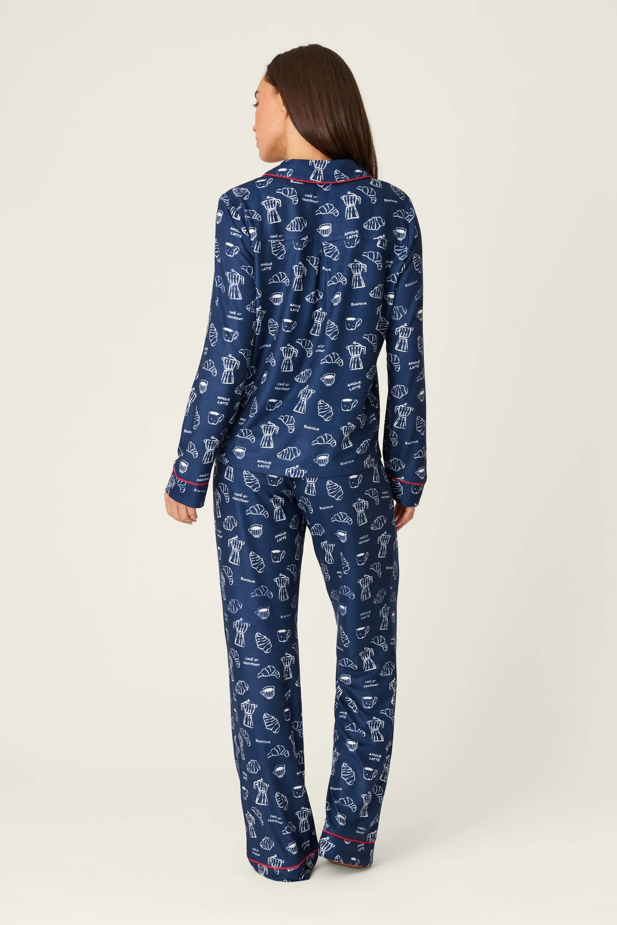 PJ Salvage Bonjour Babe set back view showing print — Cloud Nine Pajamas