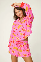 PJ Salvage Brunch Club short set cropped top and shorts detail — Cloud Nine Pajamas