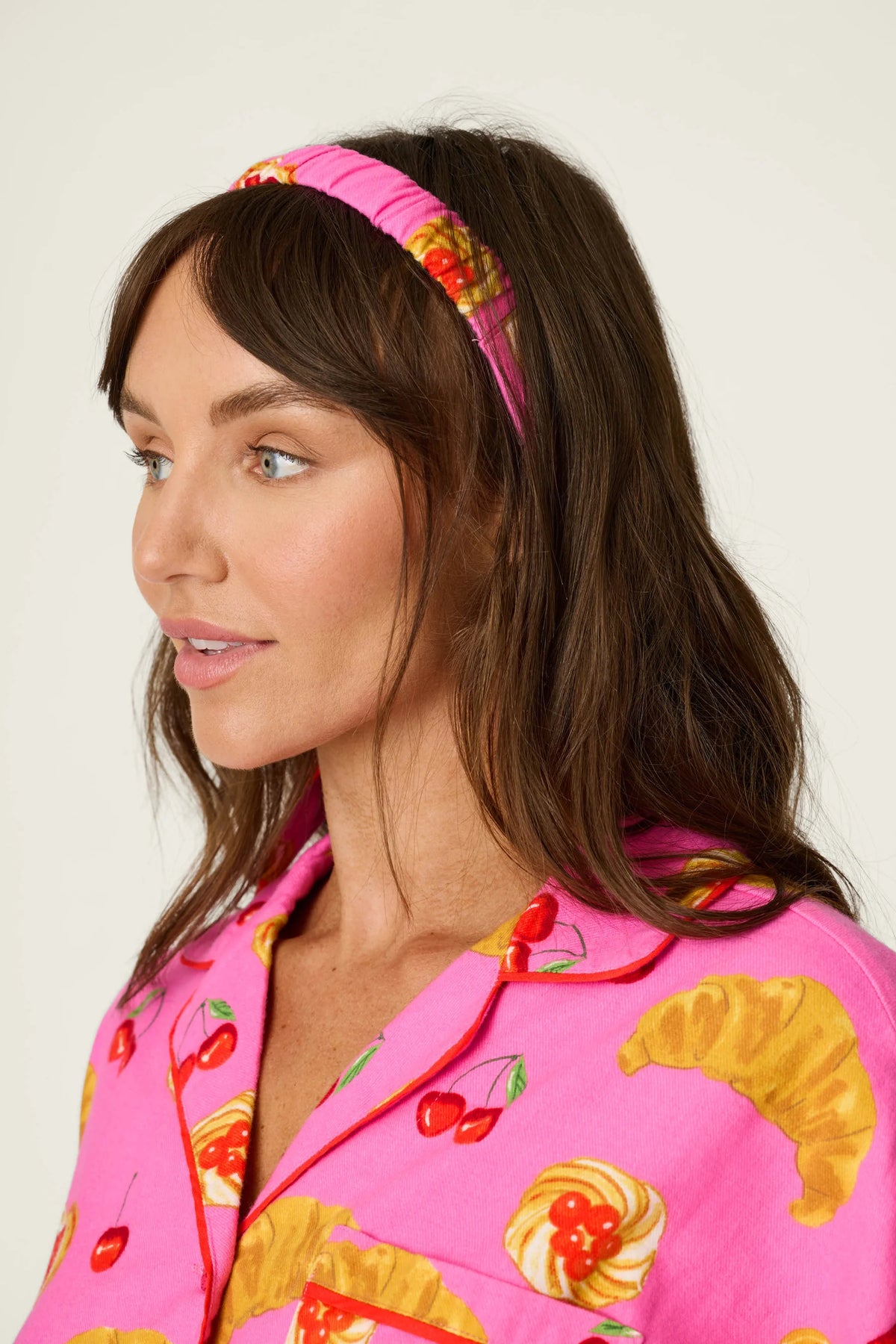 PJ Salvage Brunch Club short set model close-up — Cloud Nine Pajamas
