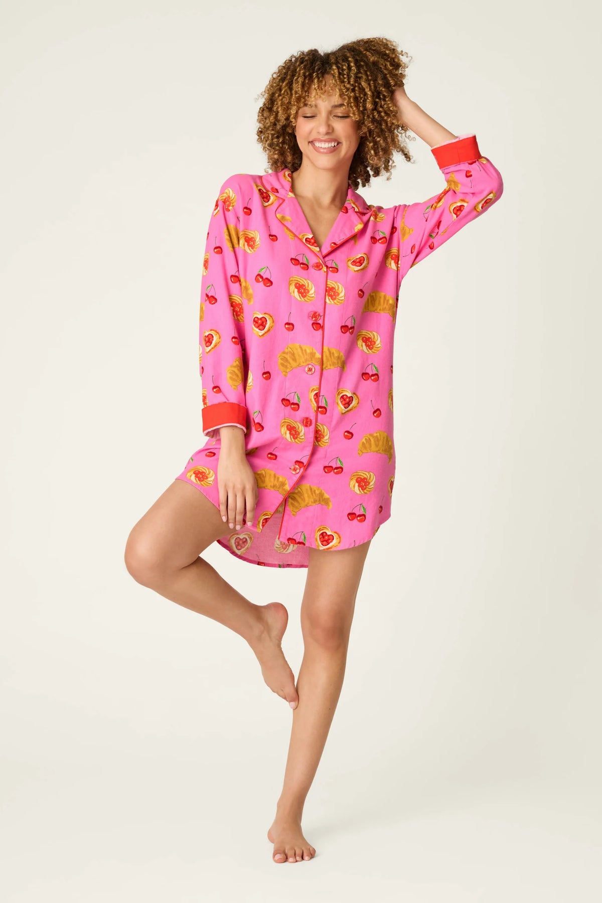 PJ Salvage Sweet Cherry Tart nightshirt lifestyle — Cloud Nine Pajamas Edmonton
